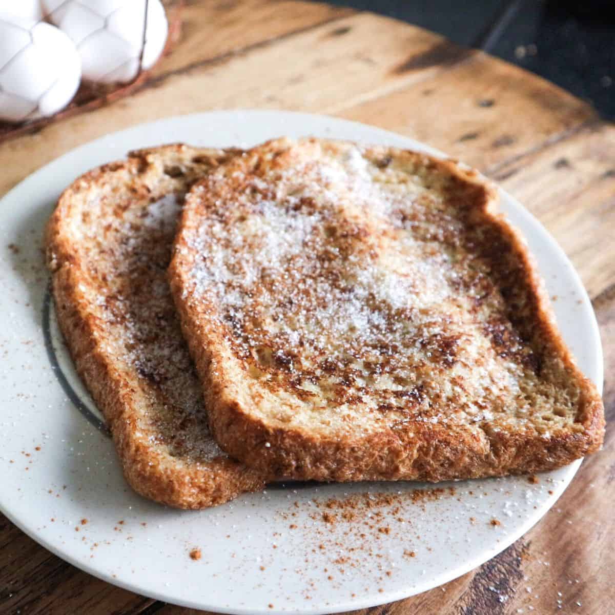 Easy French toast on a white plate.