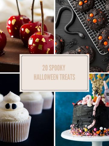 A collage with four spooky halloween treats.