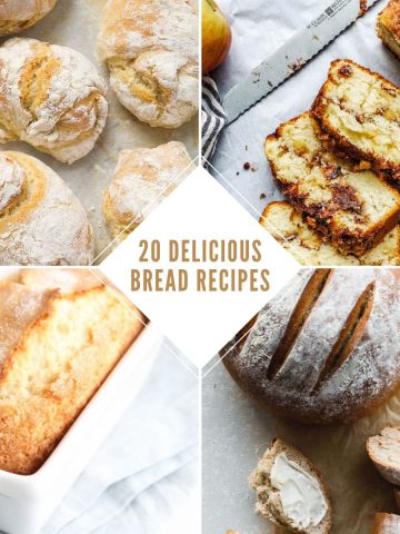 Four pictures of homemade bread in a collage.