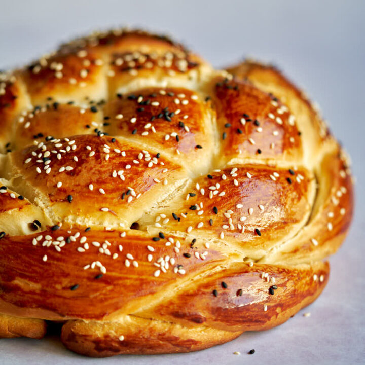 Challah bread with sesame seeds.