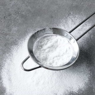 Close up of homemade powdered sugar made with regular sugar.