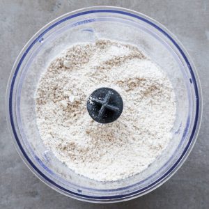 A close-up of homemade oat flour.