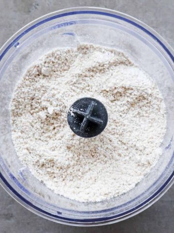 A close-up of homemade oat flour.