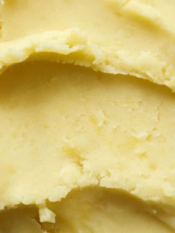 A close up of creamy mashed potato without milk.