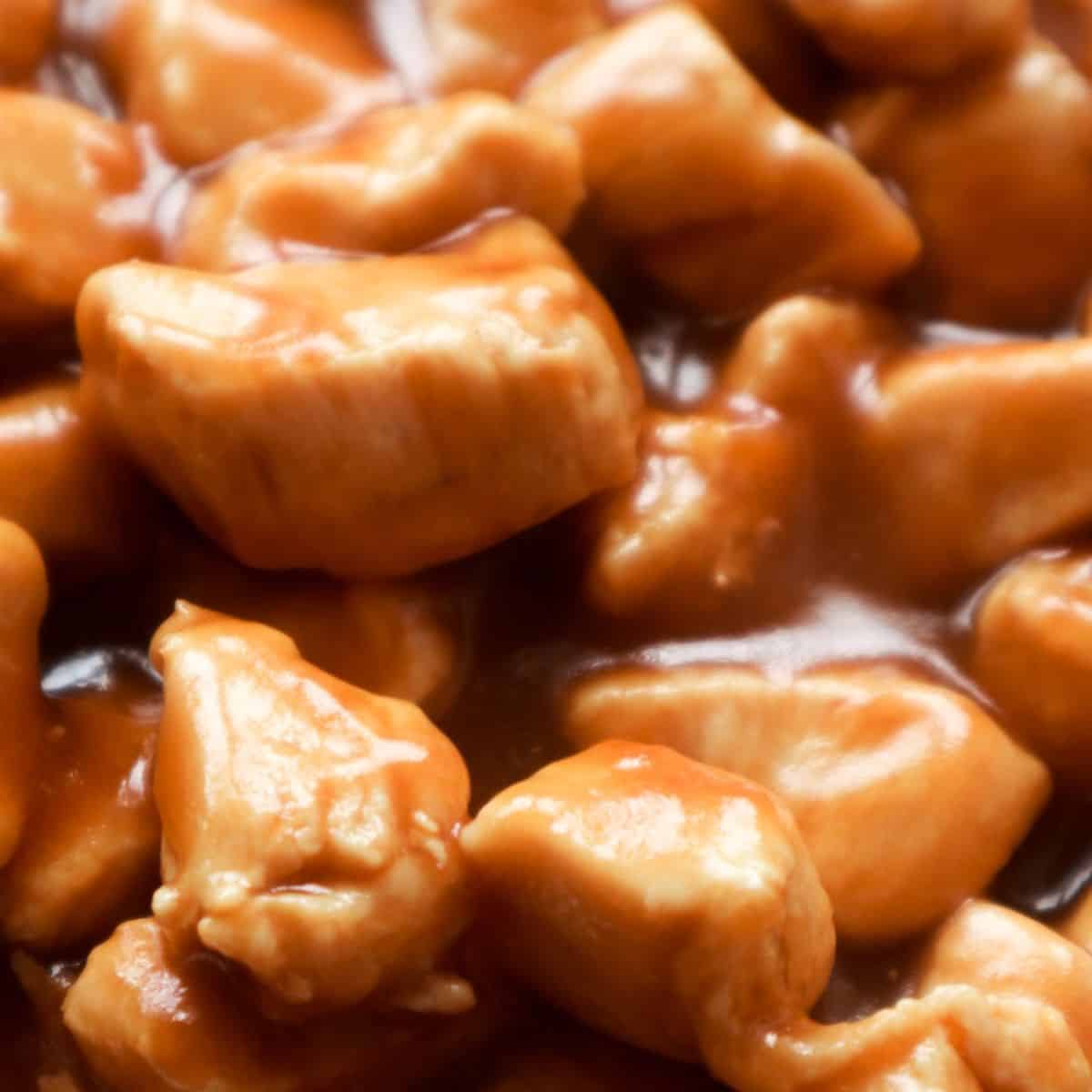 Teriyaki chicken from up close.