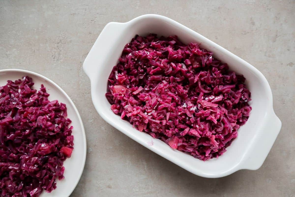 Breaised cabbage in a bowl with a plate ready to be served