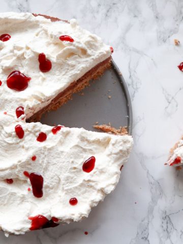 Egg free chocolate mousse pie with a slice.