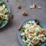 Waldorf salad with apple, chicken and walnuts.