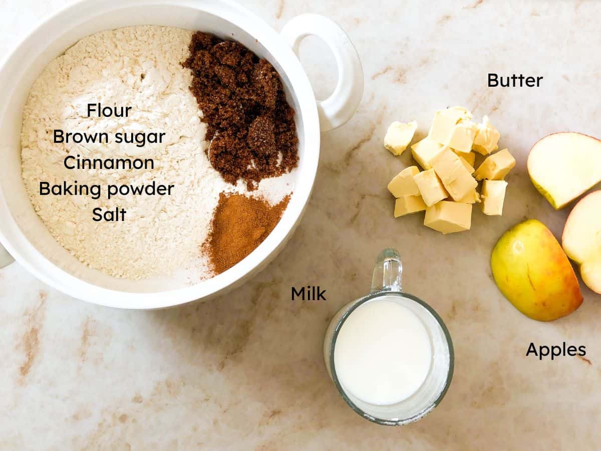 Ingredients for cinnamon scones in a bowl.