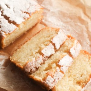 The featured image for vegan olive oil cake with lemon and apple sauce.