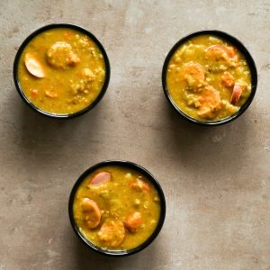 Dutch pea soup on a grey background.