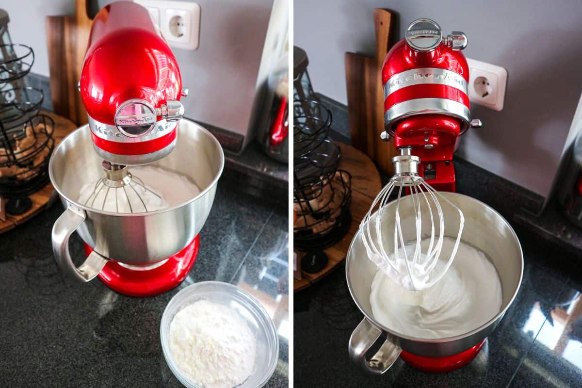 Two steps on how to make meringue kisses.