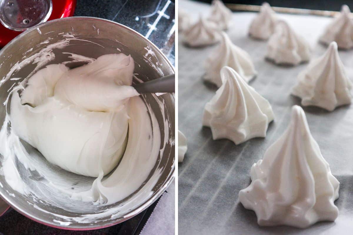 A collage on how to pipe merignue kisses.