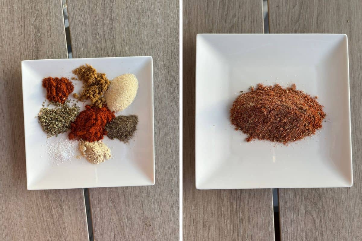 Step by step images for chicken taco seasoning.