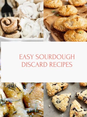 A collage with sourdough starter discard recipes.