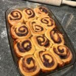 A dish with sourdough sticky buns.