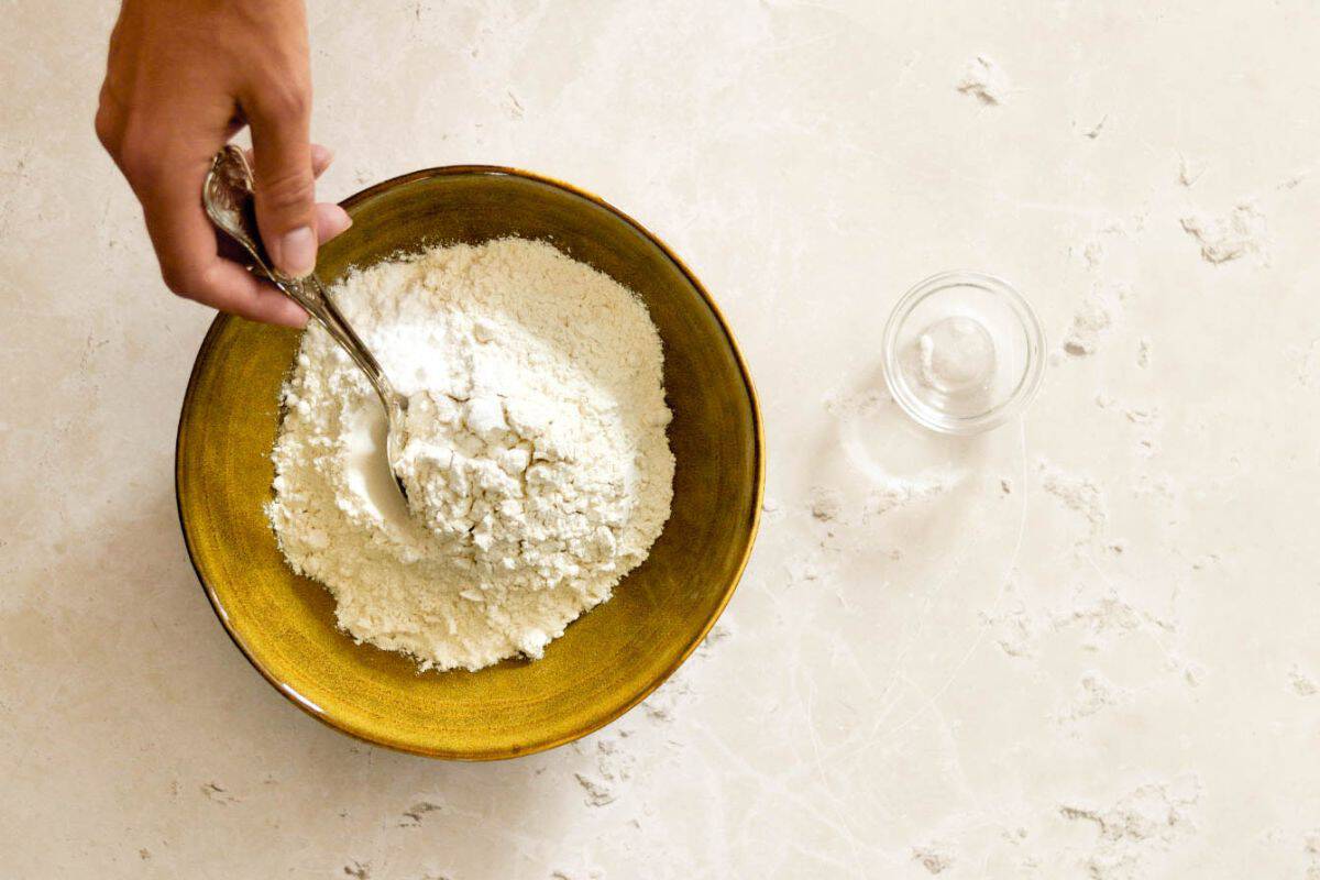 Making all-purpose flour self rising with baking powder.