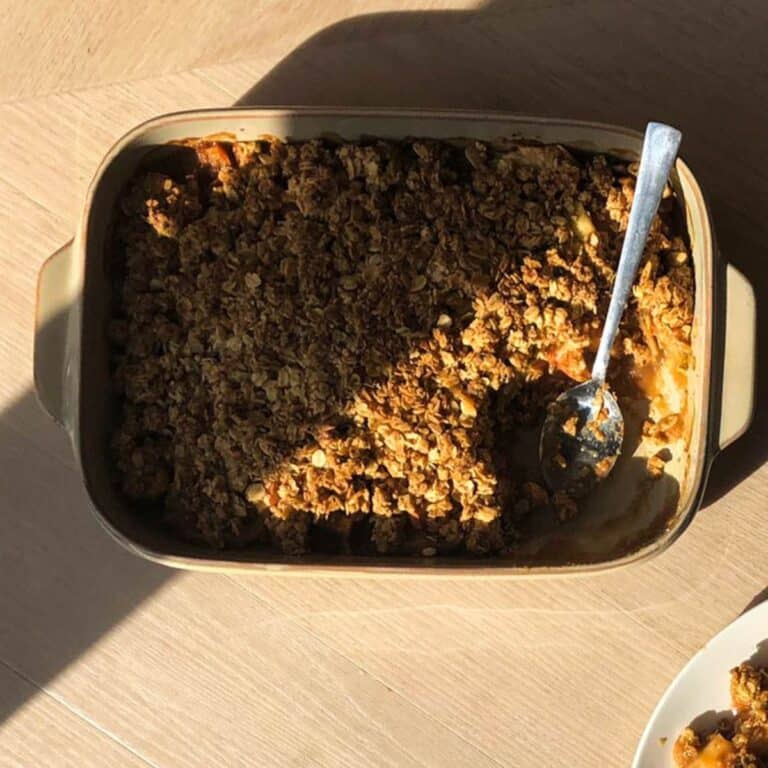 Applesauce crisp with a spoon.