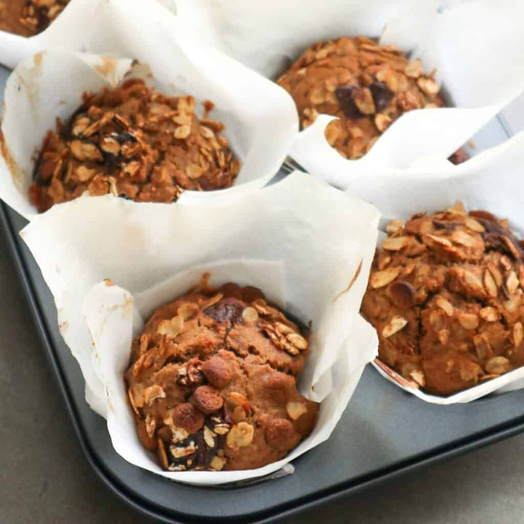 Four oatmeal banana muffins.