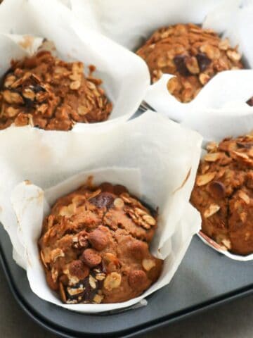 Four oatmeal banana muffins.