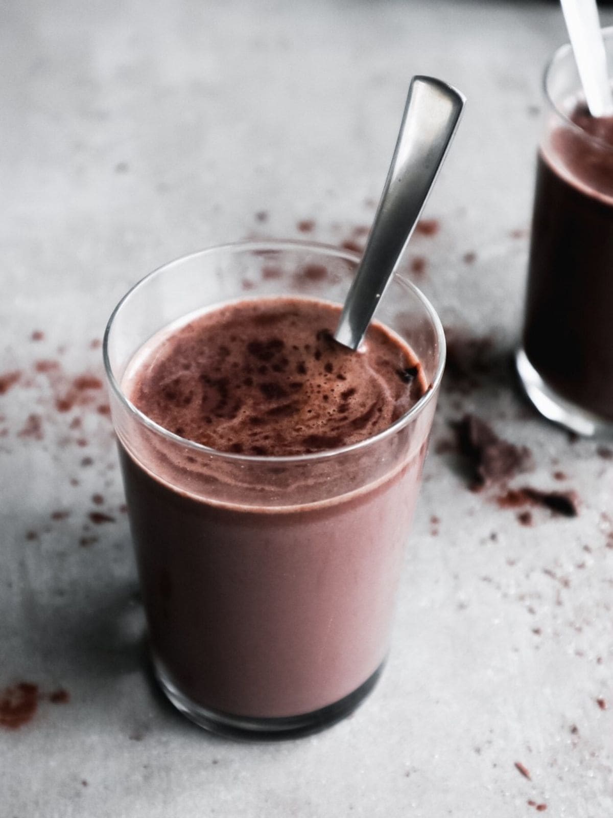 A glass of homemade hot chocolate.